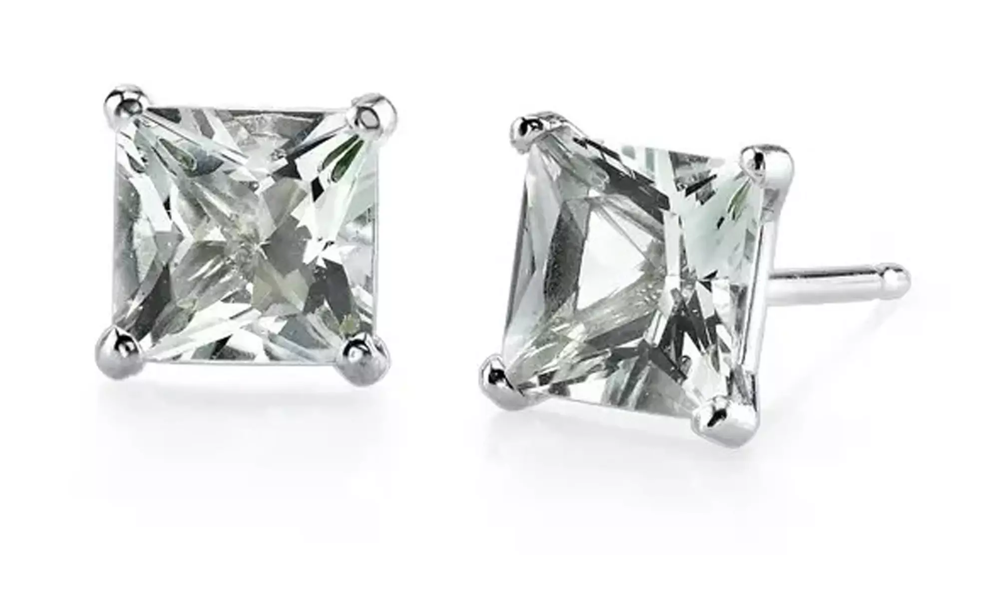Paris Jewelry 14K White Gold Plated 2 Ct Princess Green Quartz Stud Earrings