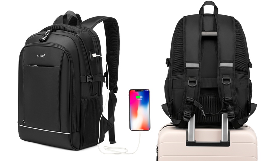 Image 36: KONO Travel Backpack Business Bag with USB Port and Laptop Compartment