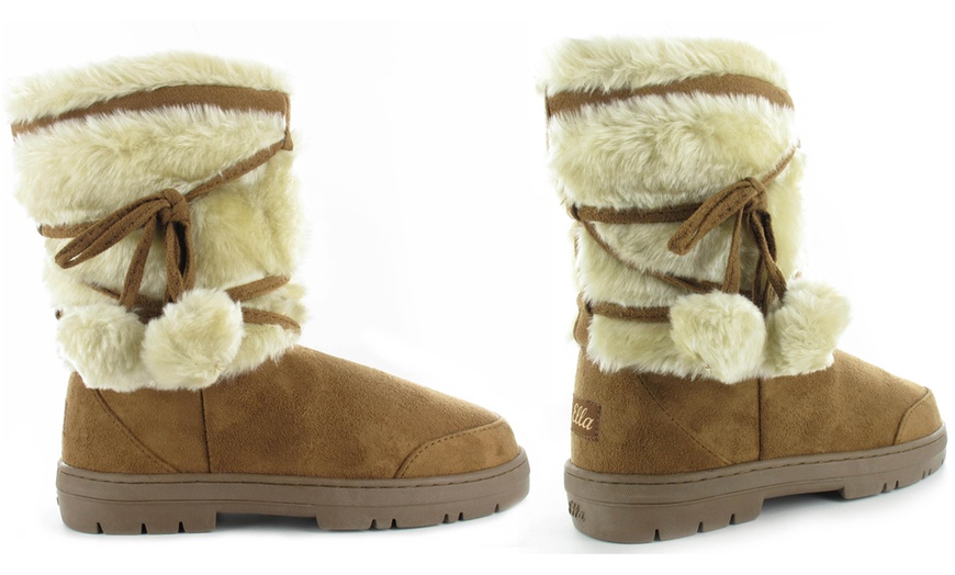 Image 4: Faux Fur Boots with Pom-Poms