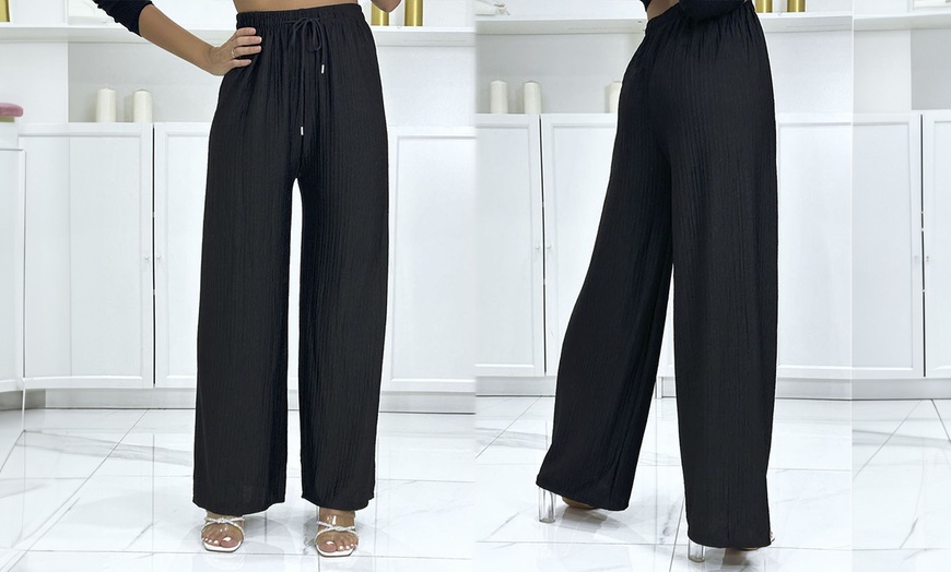Image 2: Textured Palazzo Wide Trousers