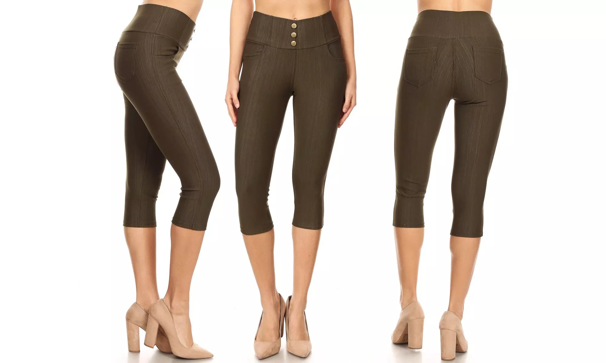 Women's Knit Denim Capri Pants Stretch Pull-On  Jegging Also In Plus Size