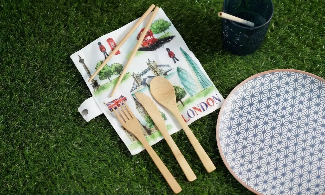 London Tour Bamboo Cutlery Set - 6 Piece Eco-Friendly Travel Set