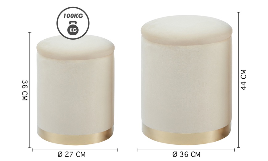 Image 23: 2er-Set zylindrische Samt-Hocker mit Stauraum