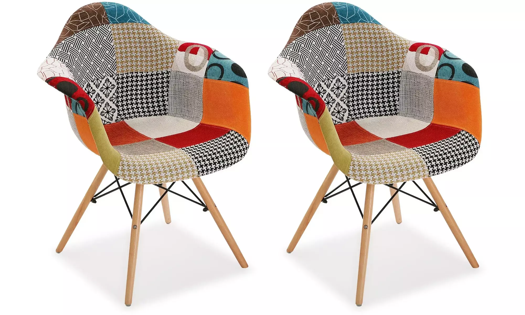 Kit di 2 poltroncine Picasso Patchwork in legno di faggio e metallo