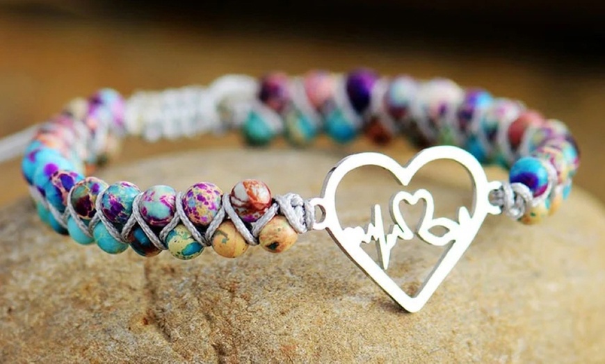 Image 6: 1x oder 2x Jaspis-Edelstein-Armband mit Herz-Anhänger