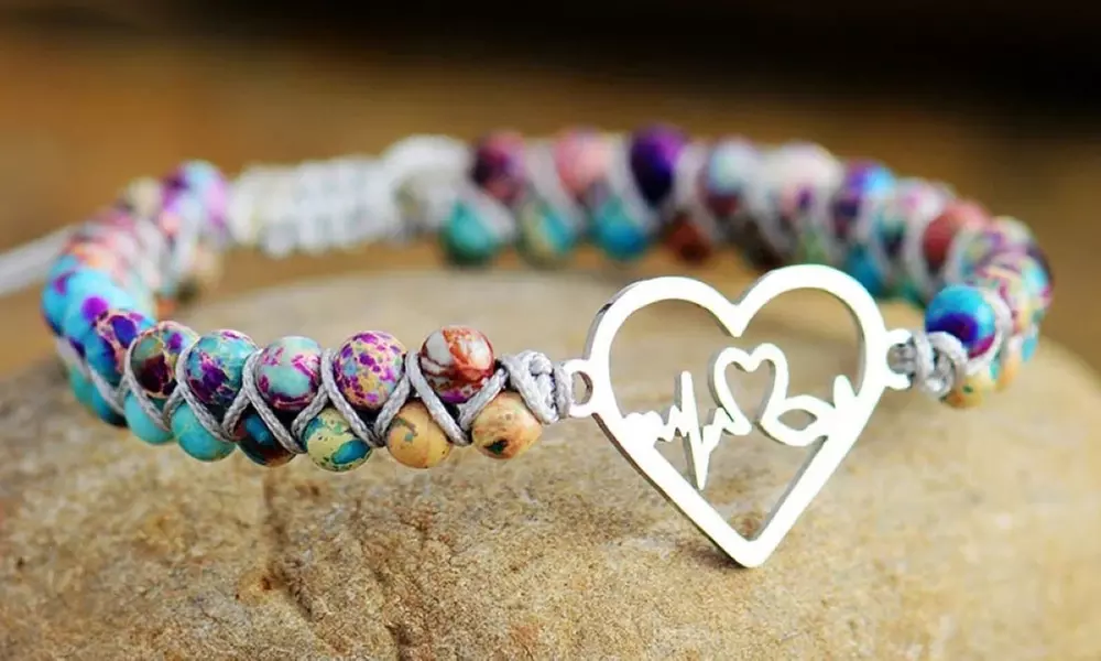 1x oder 2x Jaspis-Edelstein-Armband mit Herz-Anhänger