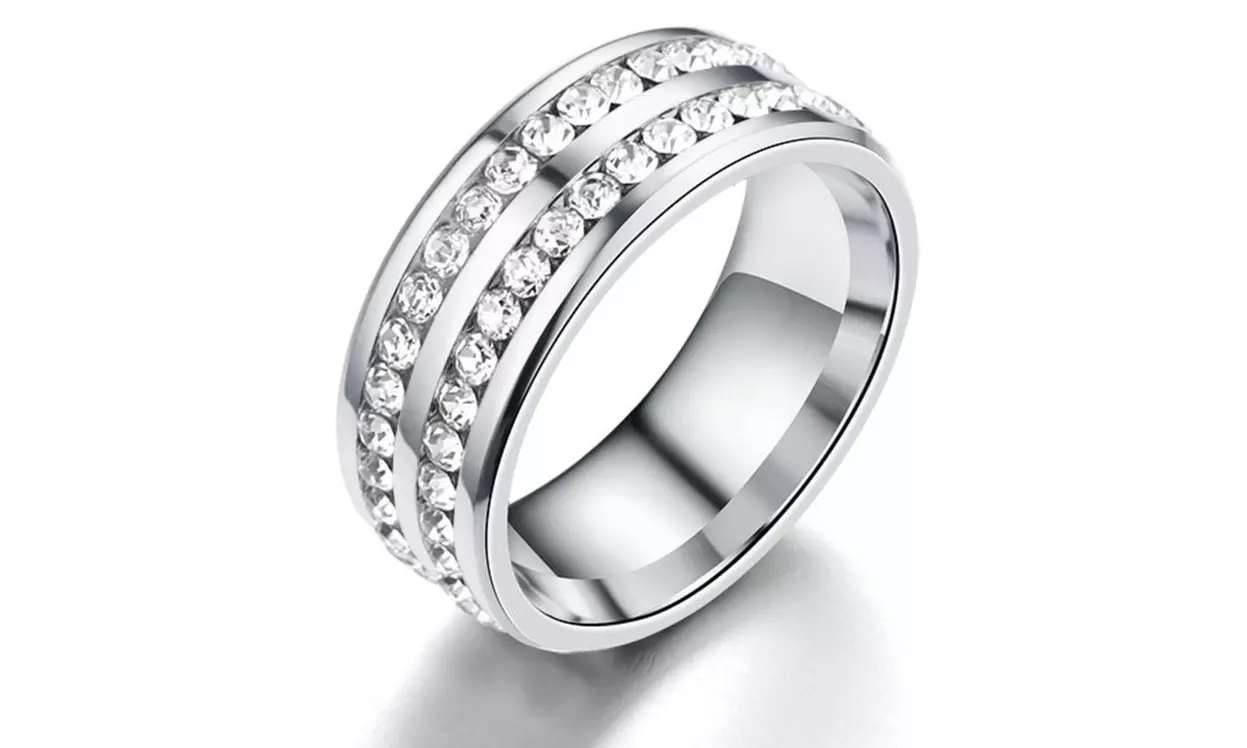 316L Stainless Steel Double Row CZ Titanium Ring Band