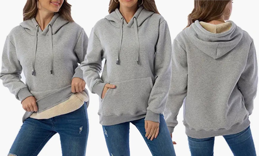 Image 3: Women's Fleece Hooded Thermal Sweatshirt 