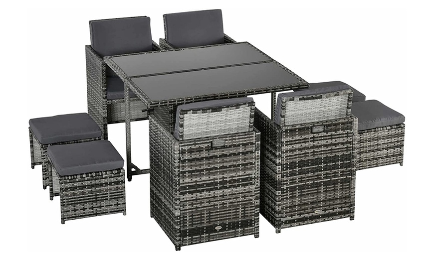 Image 4: 8 or 4 Seater Corner Rattan Garden Furniture Set with Table