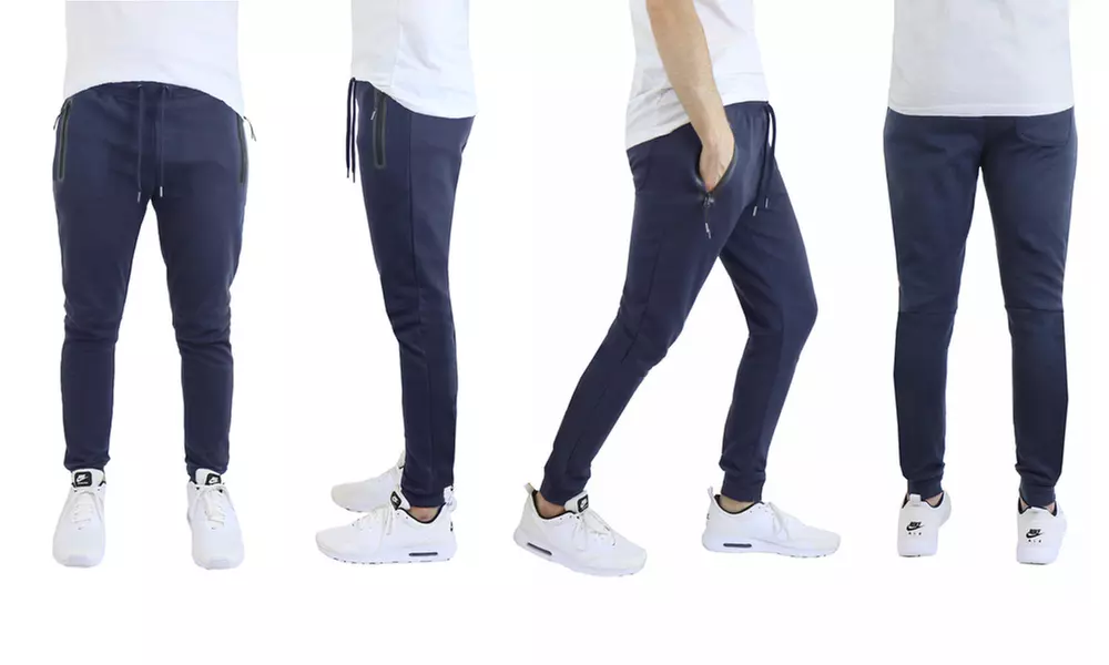 Men's Tech-Fleece Cotton-Blend Jogger Sweatpants with Zipper Pockets - Second Medium