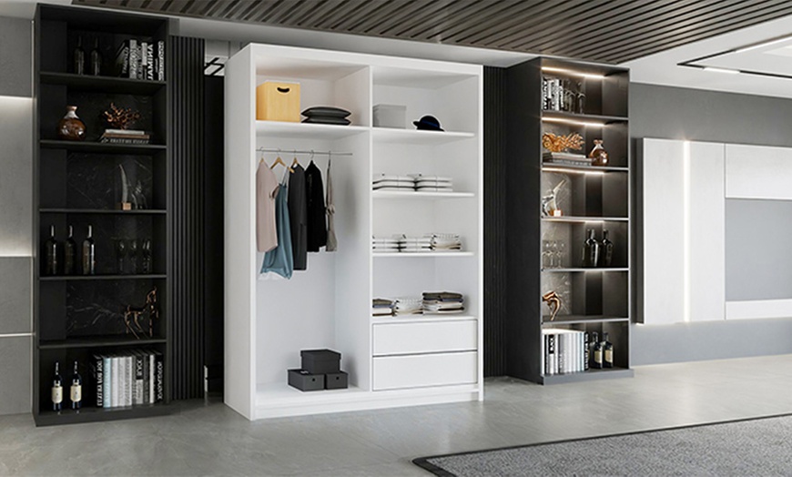 Image 10: Modern High Gloss Door Wardrobe With Mirror and Drawers