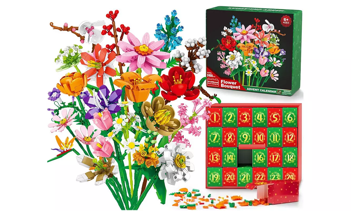 Adventskalender mit Blumenstrauß-Bausteinen