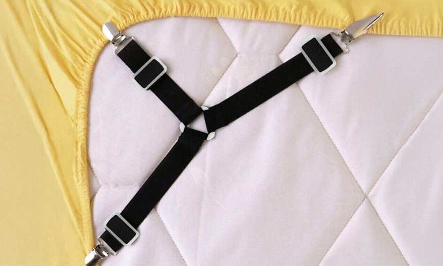Image 1: 4 PCS Triangle Suspenders Gripper Holder Straps Clip for Bed Sheets Mattress