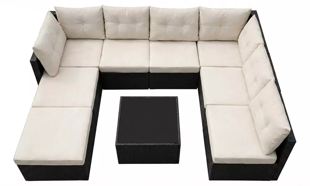 Salon de jardin Kocoon 8 places, modèle "Lola", en résine tressée