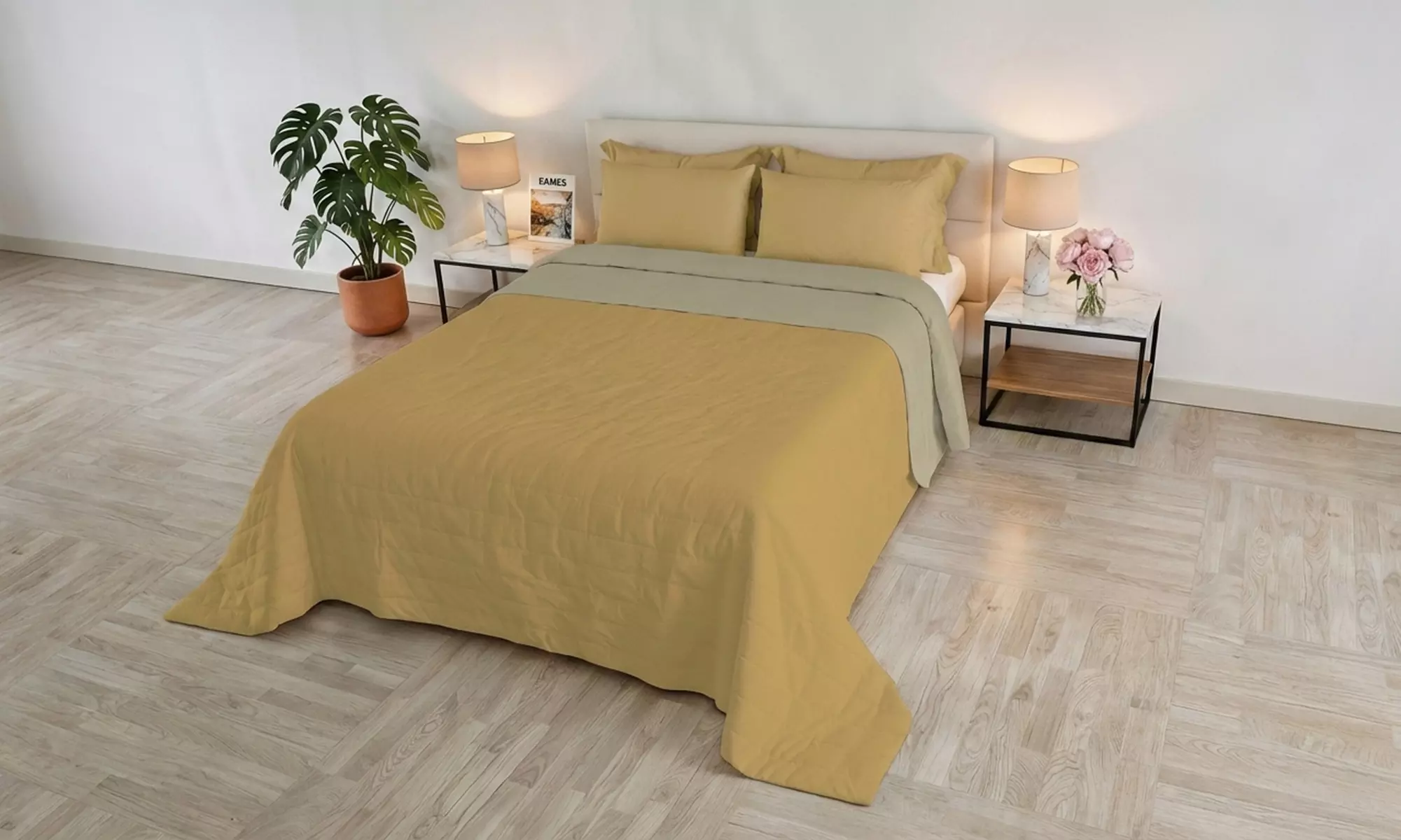 Couvre-lit "Trapuntino Golia" double face effet vintage "water washed"