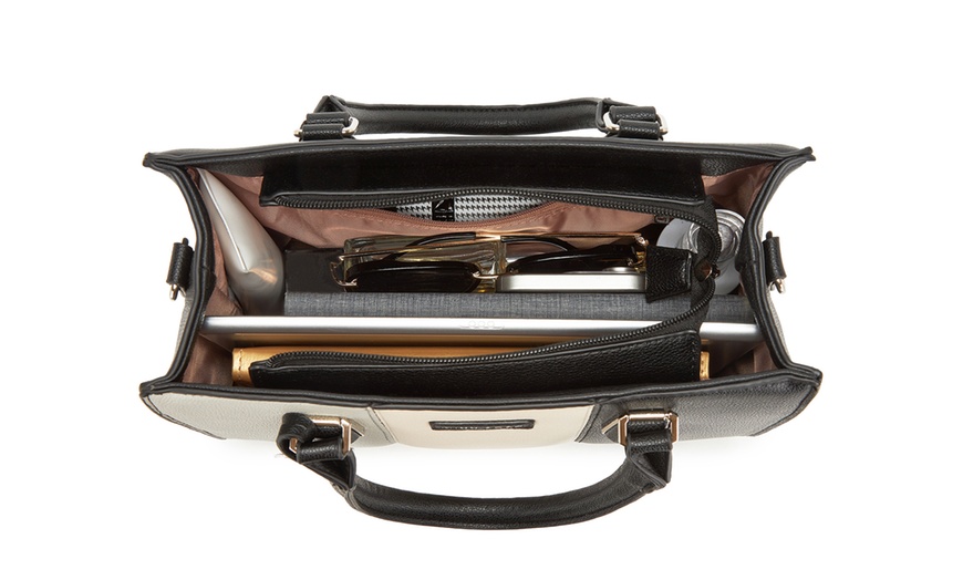 Image 5: Miss Lulu PU Leather Three-Tone Stitched Shoulder Handbag