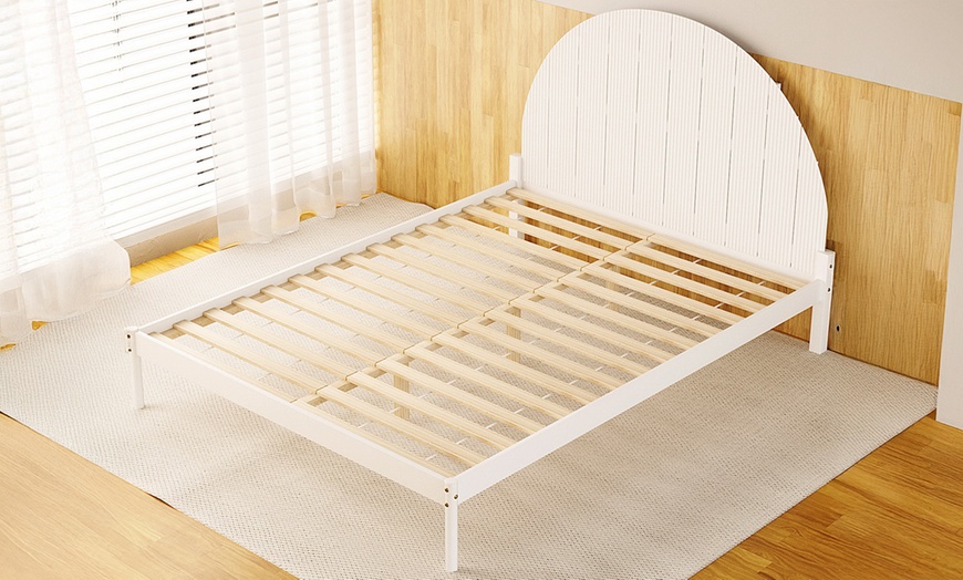 Image 4: Artiss Bed Frame Queen Size Wooden White