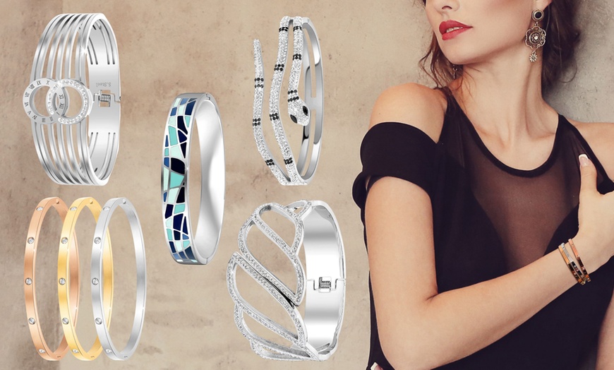 Image 1: Bracelet en acier inoxydable, orné de cristaux scintillants SC Crystal