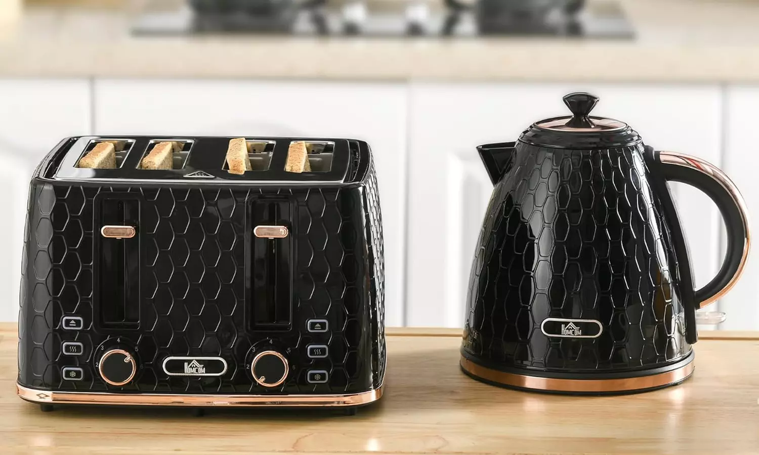 HomCom Kettle and Toaster Set, 1.7L Kettle and Stylish 4-Slice Toaster