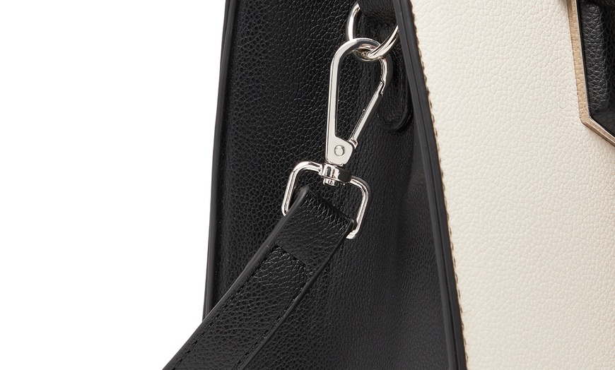 Image 21: Miss Lulu PU Leather Three-Tone Stitched Shoulder Handbag
