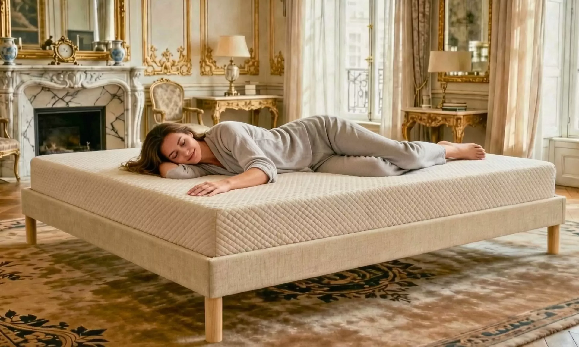 Base letto a doghe beige con doghe dinamiche