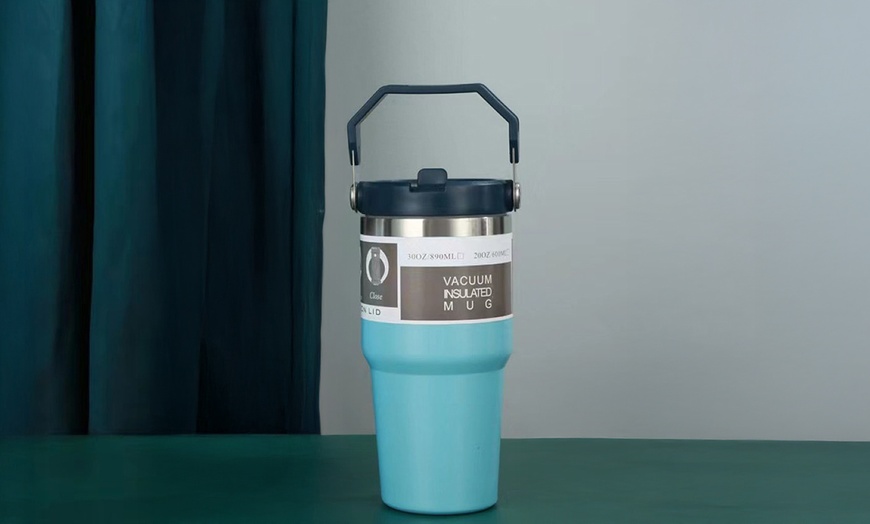 Image 5: Portable Stainless Steel Cup with Hidden Straw and Handle