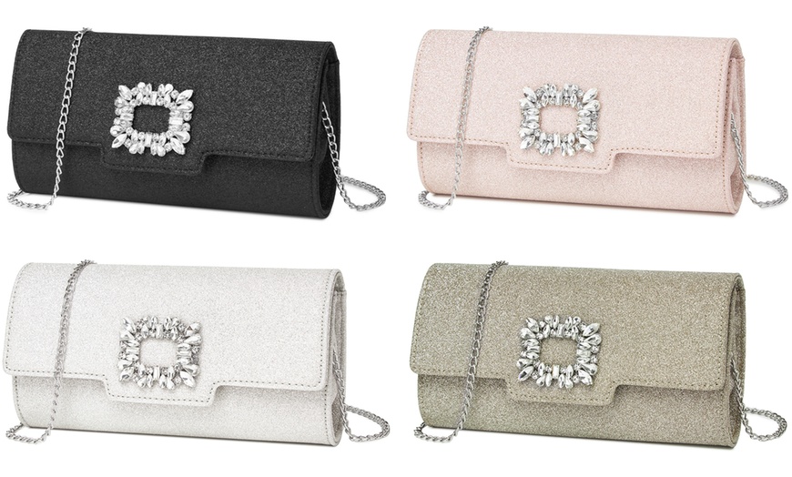 Image 1: Miss Lulu Crystal-Embellished Evening Clutch