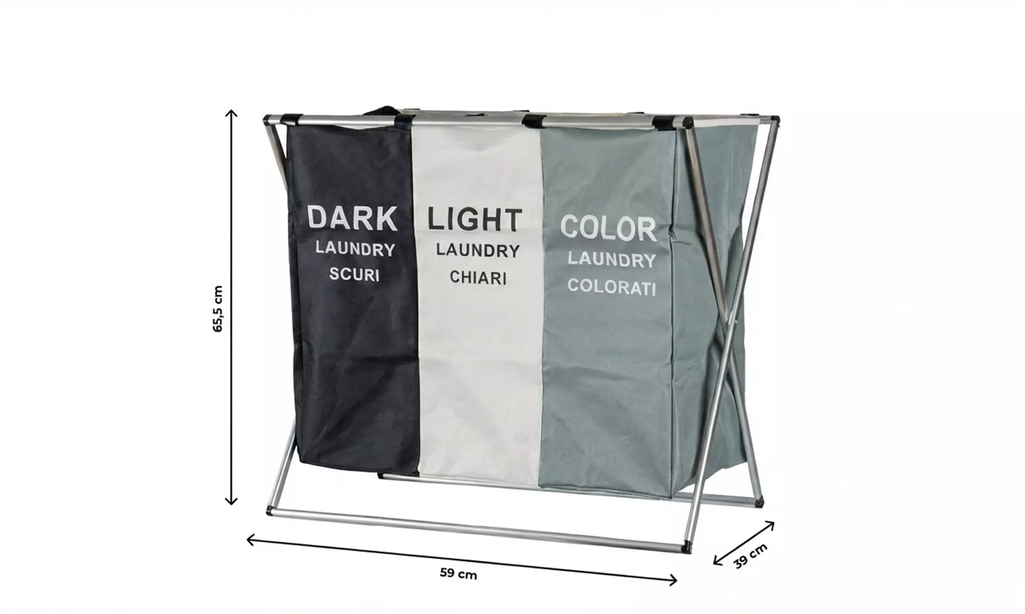 Panier à linge avec trois compartiments pour le tri