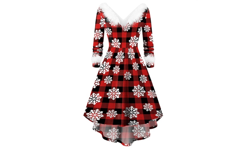 Image 7: Women's Christmas V-Neck Plush Dress