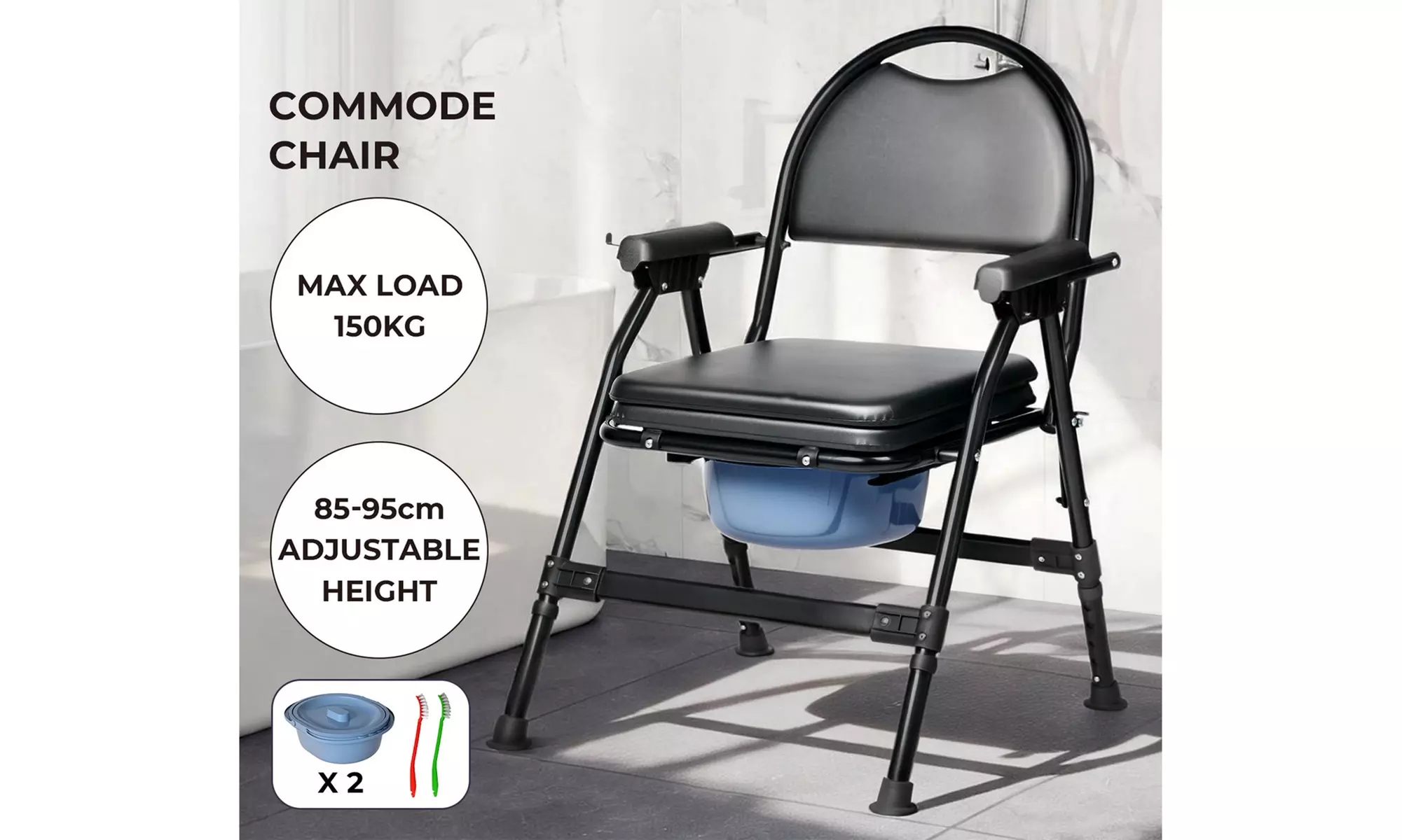 Levede Folding Commode Chair - Adjustable Bedside Toilet Chair