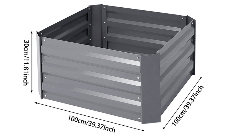 Image 8: Grey Metal Open-Bottom Raised Garden Bed in Two Sizes