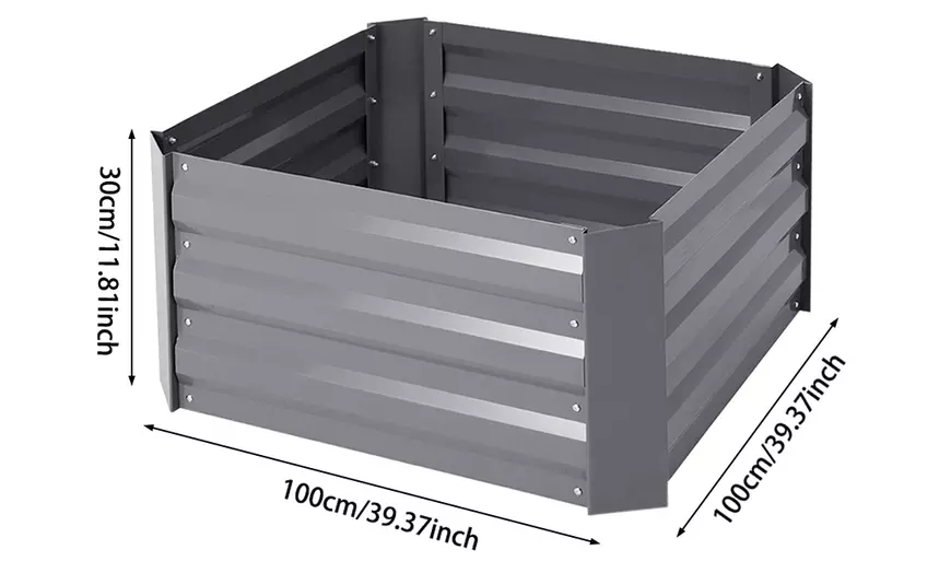 Image 8: Grey Metal Open-Bottom Raised Garden Bed in Two Sizes