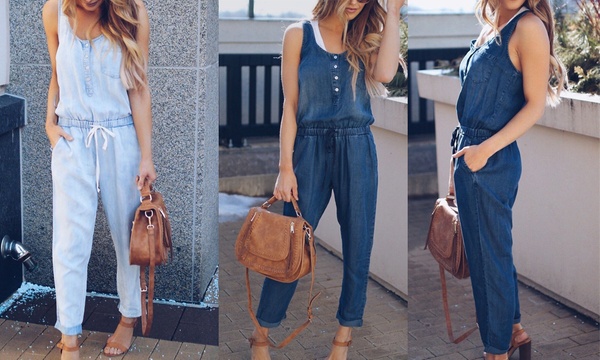 womens sleeveless denim jumpsuit