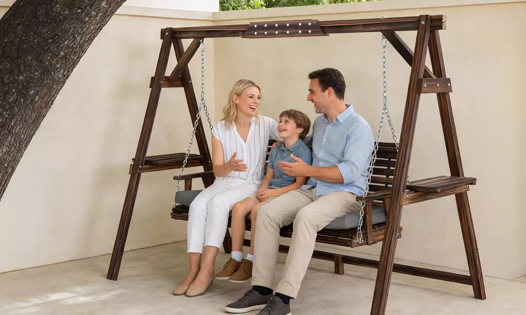 Outsunny 3-Seater Garden Swing Chair; Metal or Wooden Frame