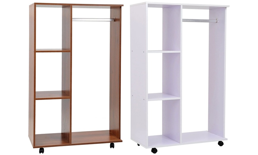 Image 1: Homcom Open Wardrobe with Hanging Rail and Storage Shelves