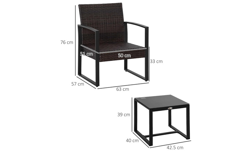 Image 23: Outsunny Square PE-Wicker Bistro Set in black, grey or brown