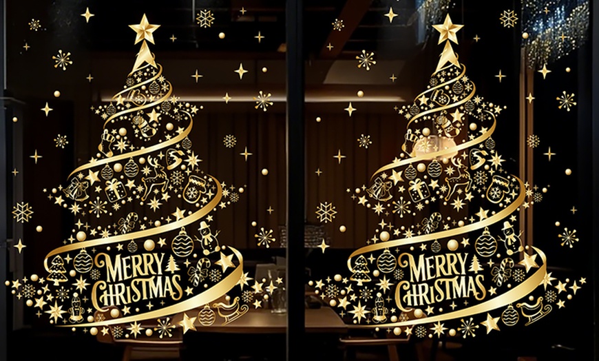 Image 1: Golden Christmas Tree Printed Stickers for Window Decoration