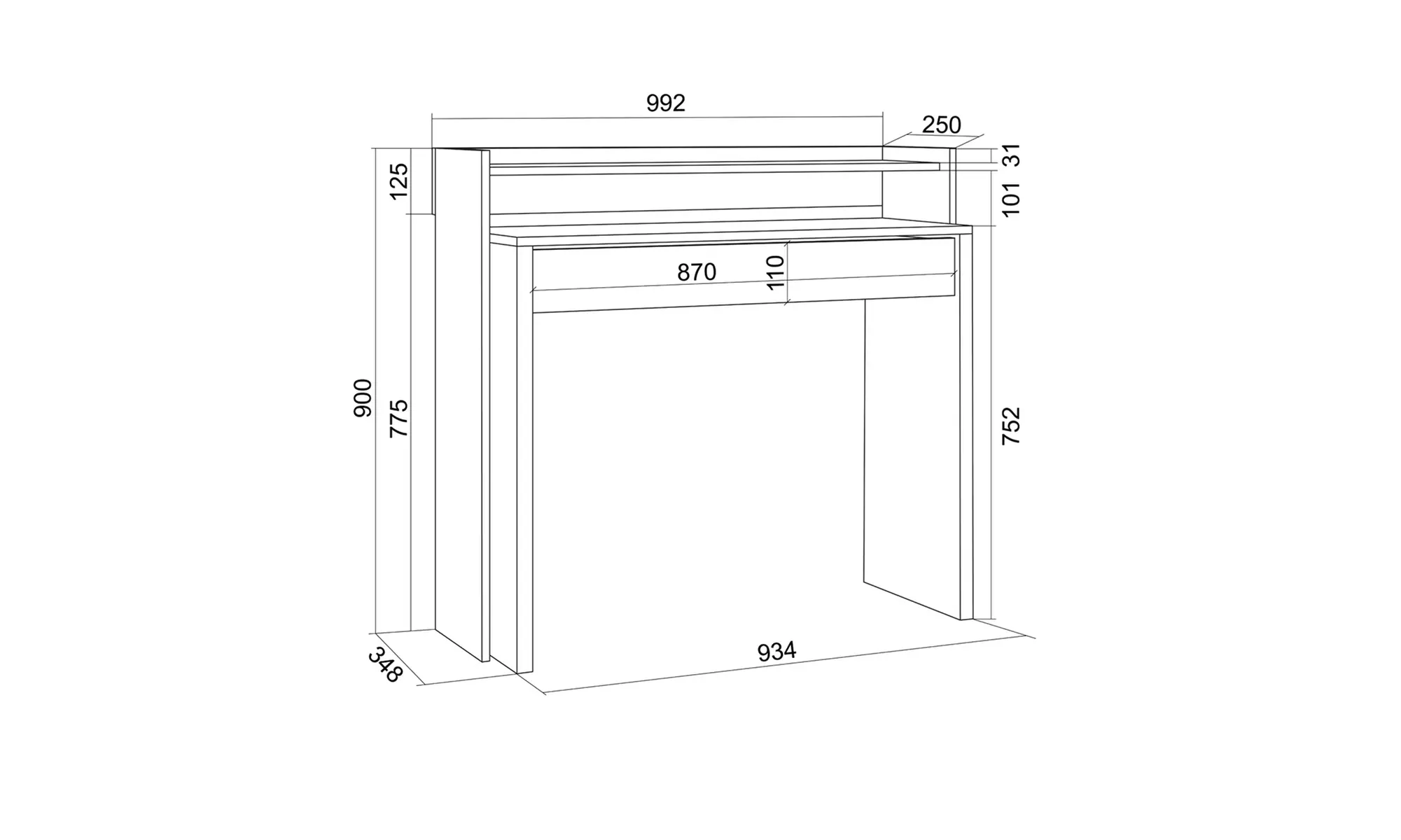 Bureau extensible 99 x 90 x 35 cm blanc