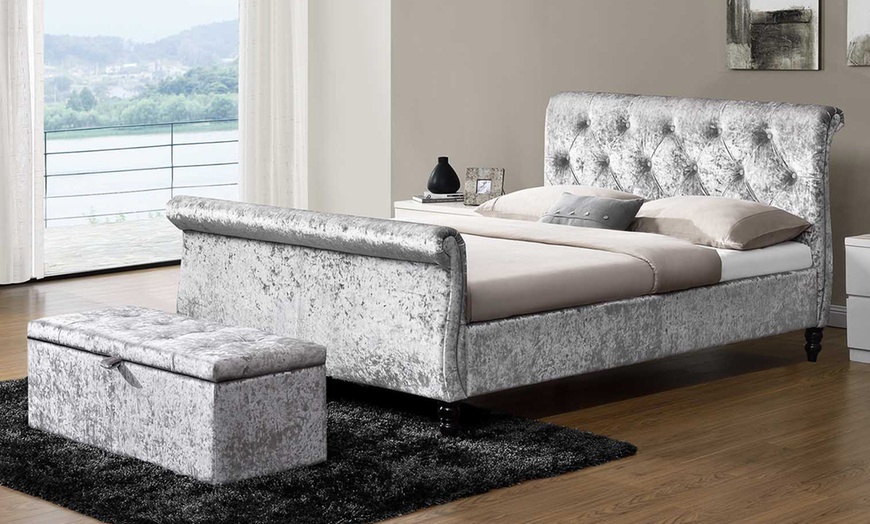 Image 1: Silver Crushed Velvet Furniture