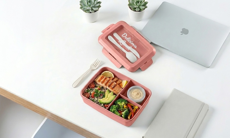 Image 13: Ensemble de 2 boîtes à lunch avec 3 compartiments et couverts