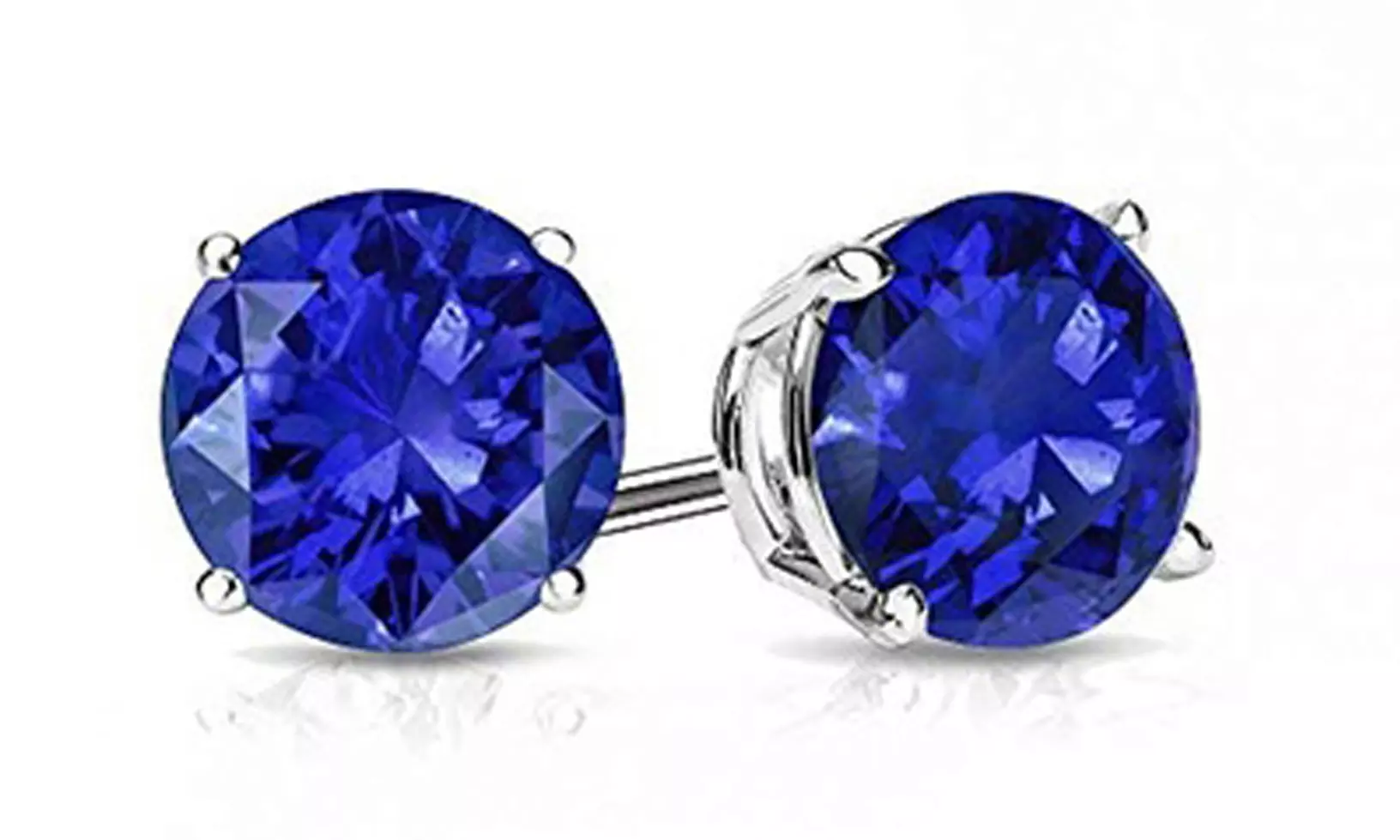 PJ Jewelry 14k White Gold Plated Round 9mm Gemstone Blue Sapphire Stud Earrings - Primary Image