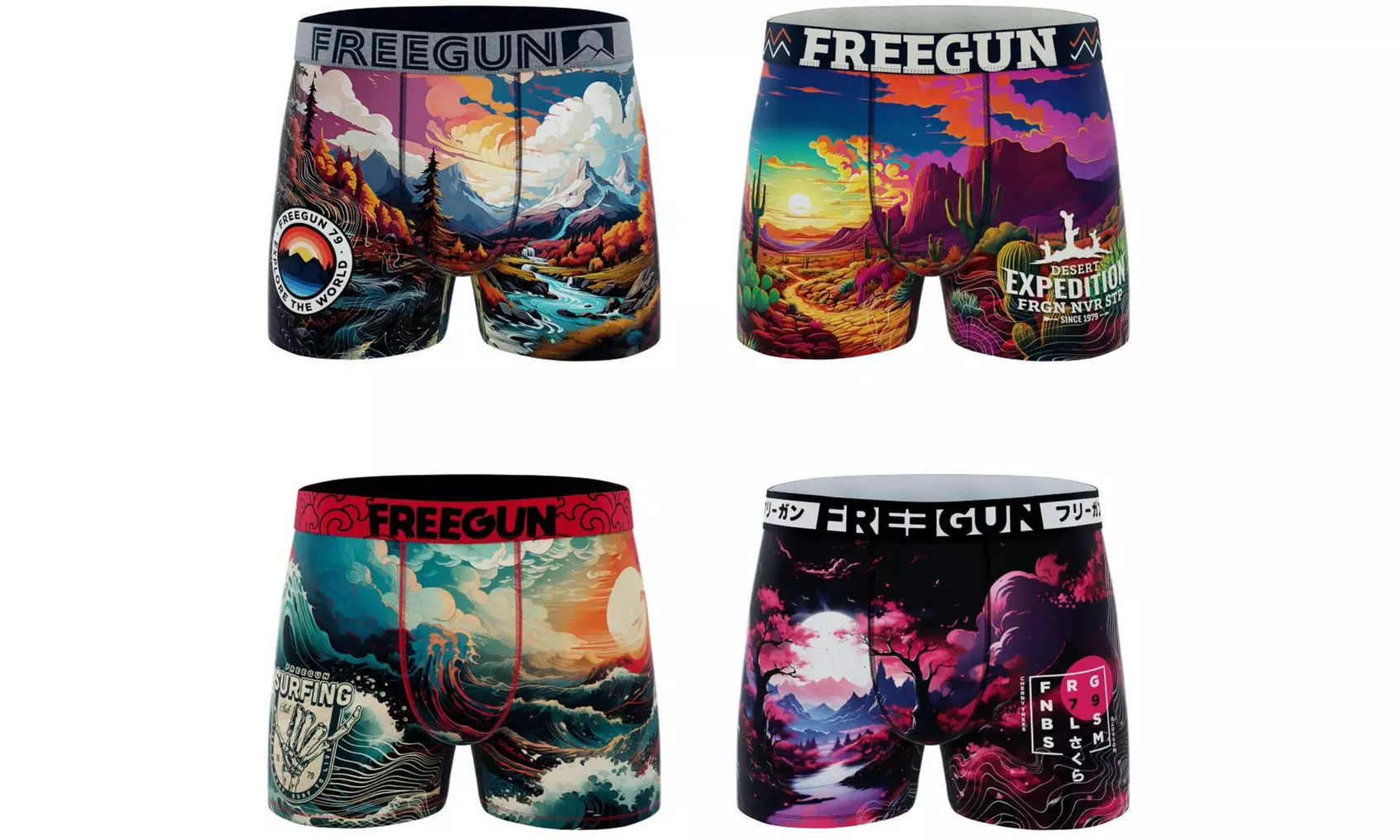 Lot de 4 boxers microfibre FREEGUN divers univers pour homme