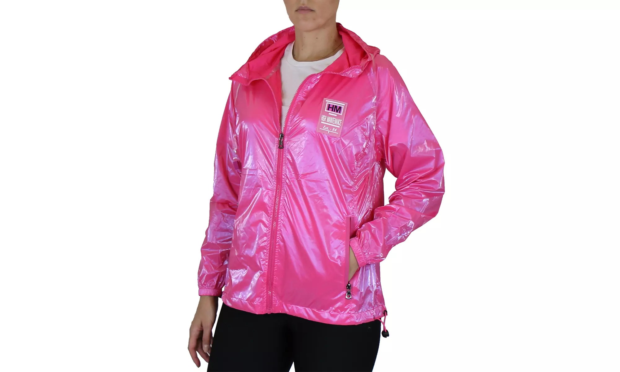 Women's Hooded Shiny Metallic Fashion Windbreaker Jacket (Sizes, S-XL)