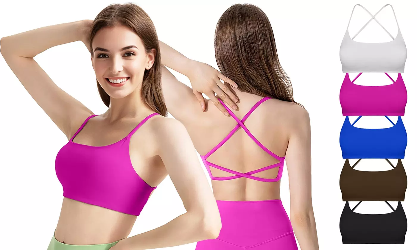 N'POLAR Women's Cross Back Sports Bra Padded Strappy Light Support Workout Bra