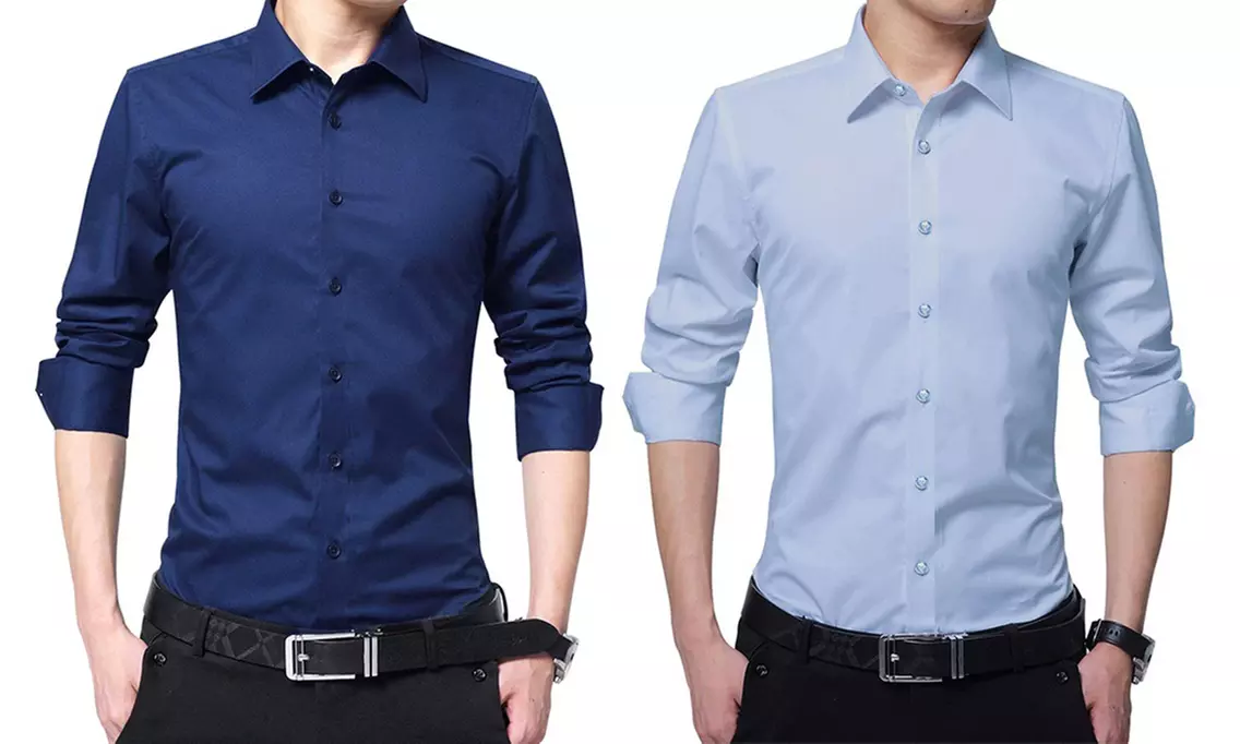 Set di 2 camicie uomo slim, taglio sartoriale, in cotone