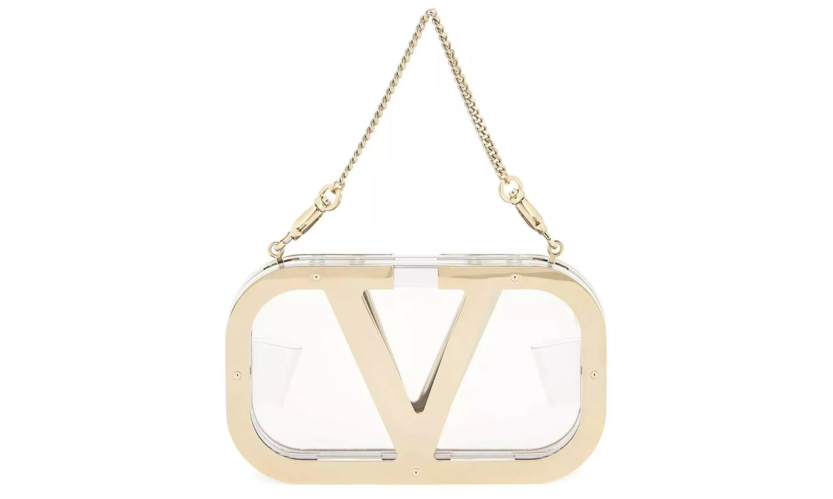 Valentino Garavani Logo-Plaque Clear Clutch Metallic