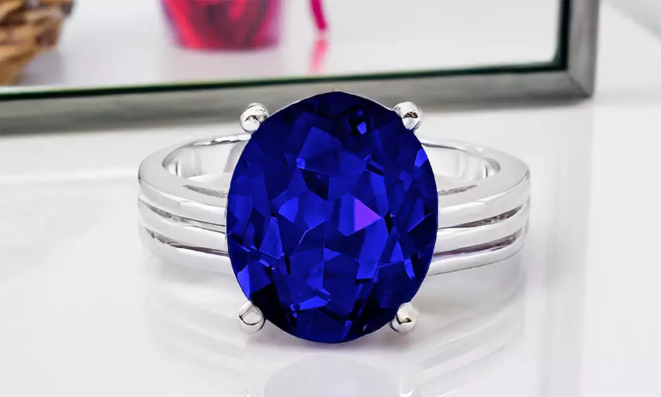 5.00 CTTW Sapphire Oval Cut Sterling Silver Ring