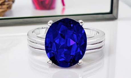 5.00 CTTW Sapphire Oval Cut Sterling Silver Ring 6 1 Blue Oval 5 ct September Blue Sapphire Sterling Silver