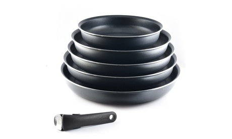 Set 5 Padelle Lagostina Ingenio con manico amovibile in bakelite, antiaderente ad effetto marmorizzato