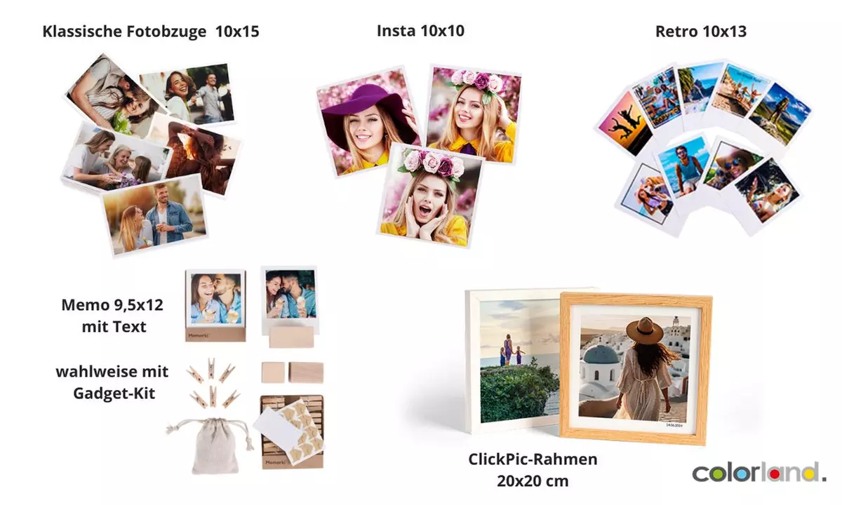 Fotoabzüge im Classic-, Memo-, Insta-, Retro-Stil oder mit ClickPic-Rahmen von Colorland (bis zu 74% sparen) - Primary Image
